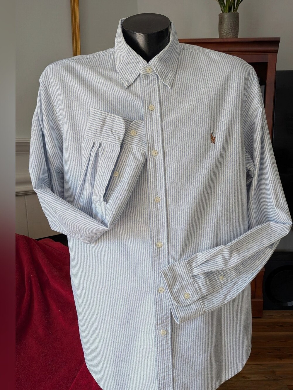 Polo Ralph Lauren Men's Light Blue Pinstripe Button-Down Oxford Shirt XL